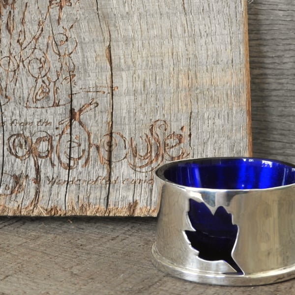 Sterling silver salt cellar with hawthorn leaf motif