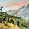 original art watercolour alpine mountain painting ( ref f 620)