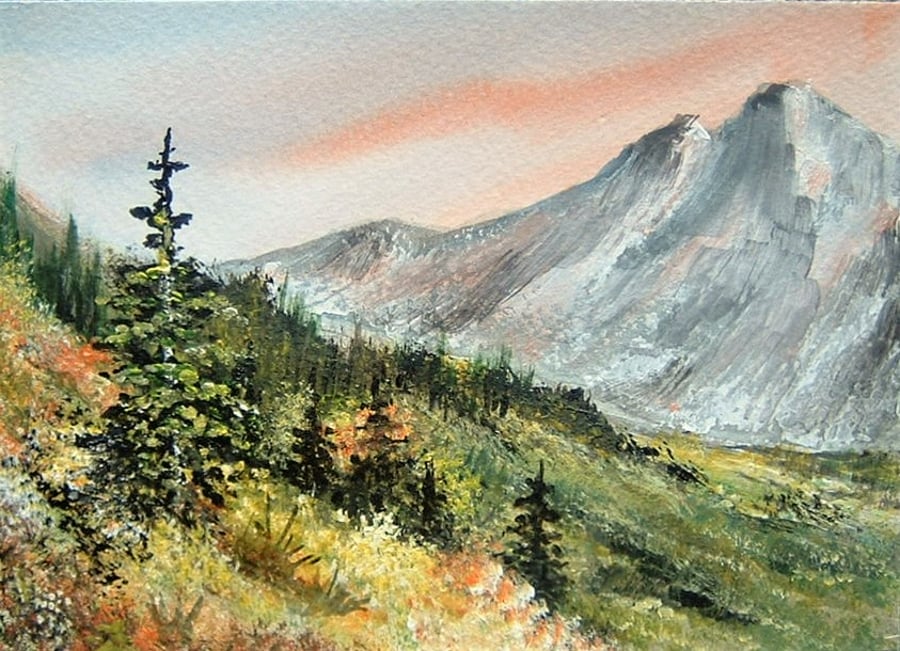 original art watercolour alpine mountain painting ( ref f 620)