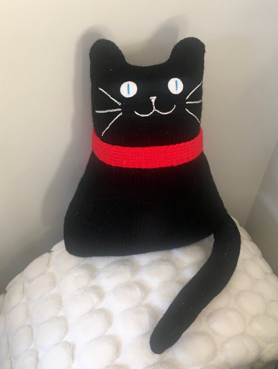 Black hand knitted  cat  doll