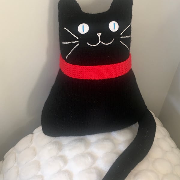Black hand knitted  cat  doll