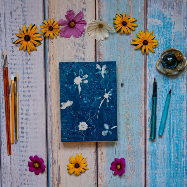 Cyanotype Print of my English Country Garden, A5 Journal (Folksy079)