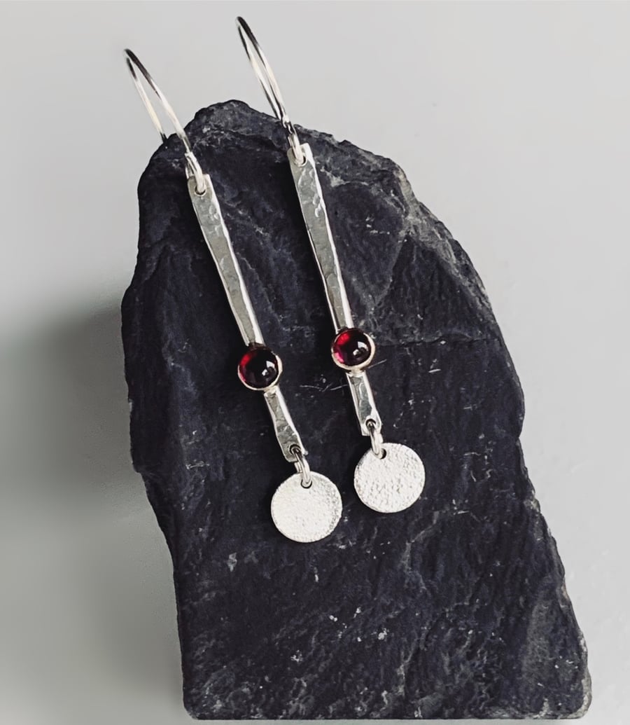Garnet Dangle Sterling Silver and 9 carat Gold earrings
