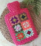 Crochet Hot Water Bottle Cover Granny Square Lipstick Pink - Image 2