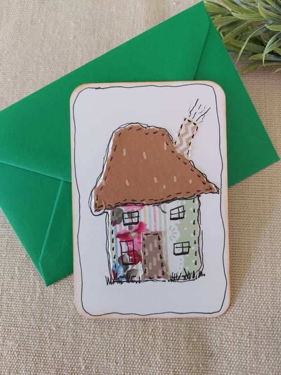 Handmade Cottage Collage Notecard - Eco friendly Flat Card (A6) candy stripe