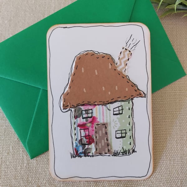 Handmade Cottage Collage Notecard - Eco friendly Flat Card (A6) candy stripe