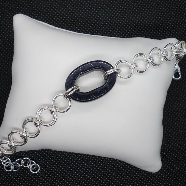 SALE - Blue goldstone loop watch style bracelet