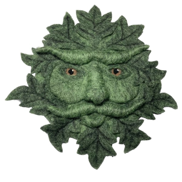 Green man woollen sculpture, wall hanging, needle felted 