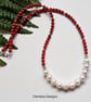 Red Bamboo Coral & Baroque Freshwater Culture Pearl Sterling Silver Necklace  - Image 4