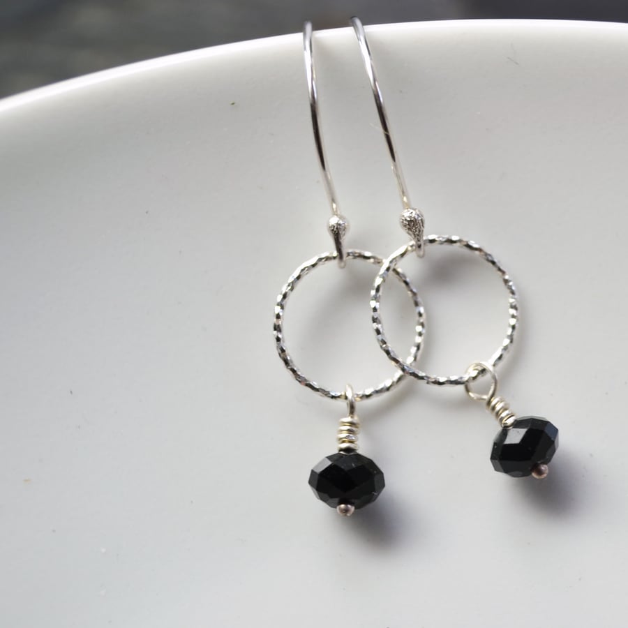Jet black and sterling silver earrings
