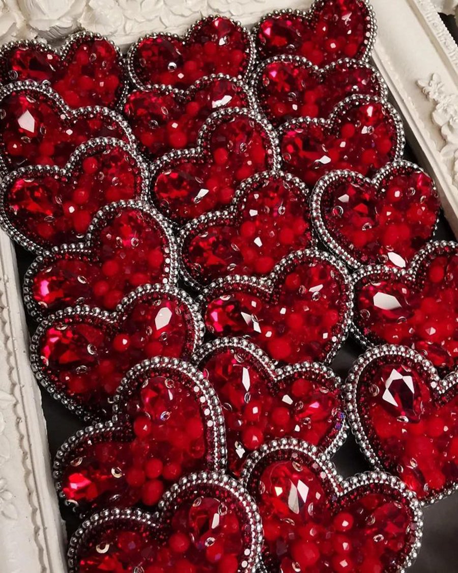 Handmade red heart brooch -beaded crystal love pin -valentine’s day gift 
