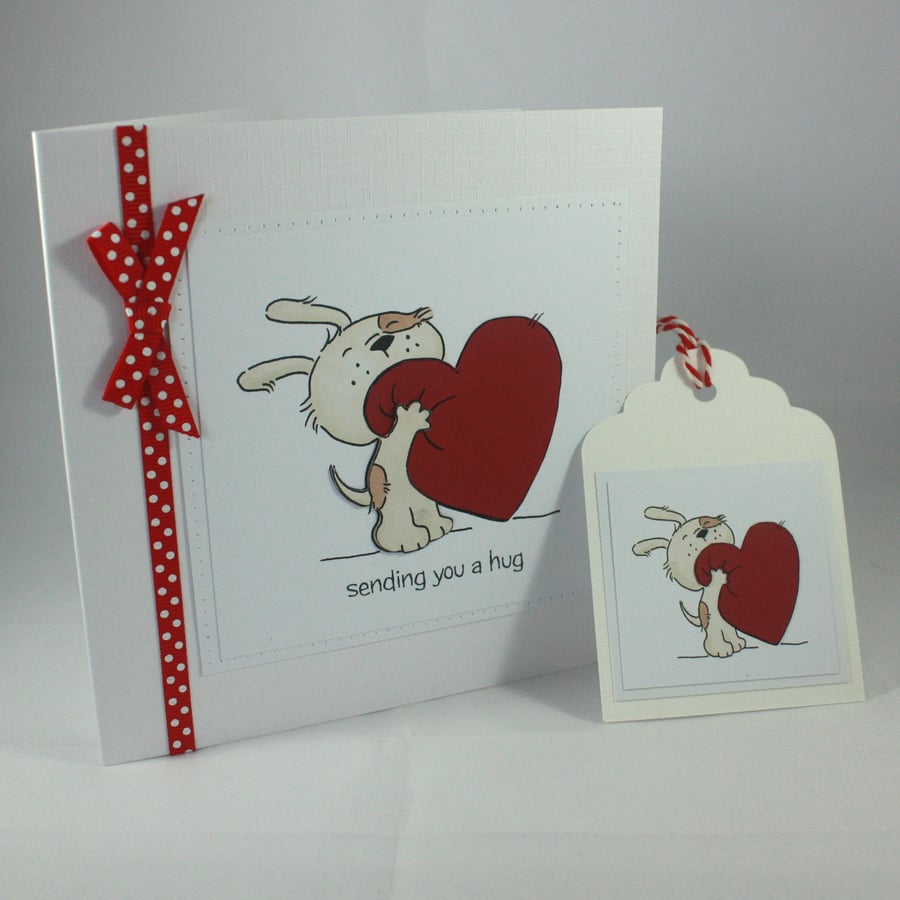 Handmade Valentine's Day card and gift tag - cute dog with heart
