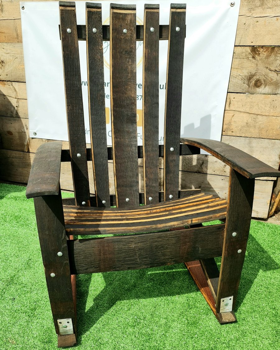 Gorgeous solid oak whisky barrel handmade Adirondack rocking chair garden chair 