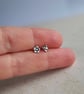 Teeny Tiny Silver Bee and Flower Mismatched Stud Earrings - Oxidised Silver - Image 2