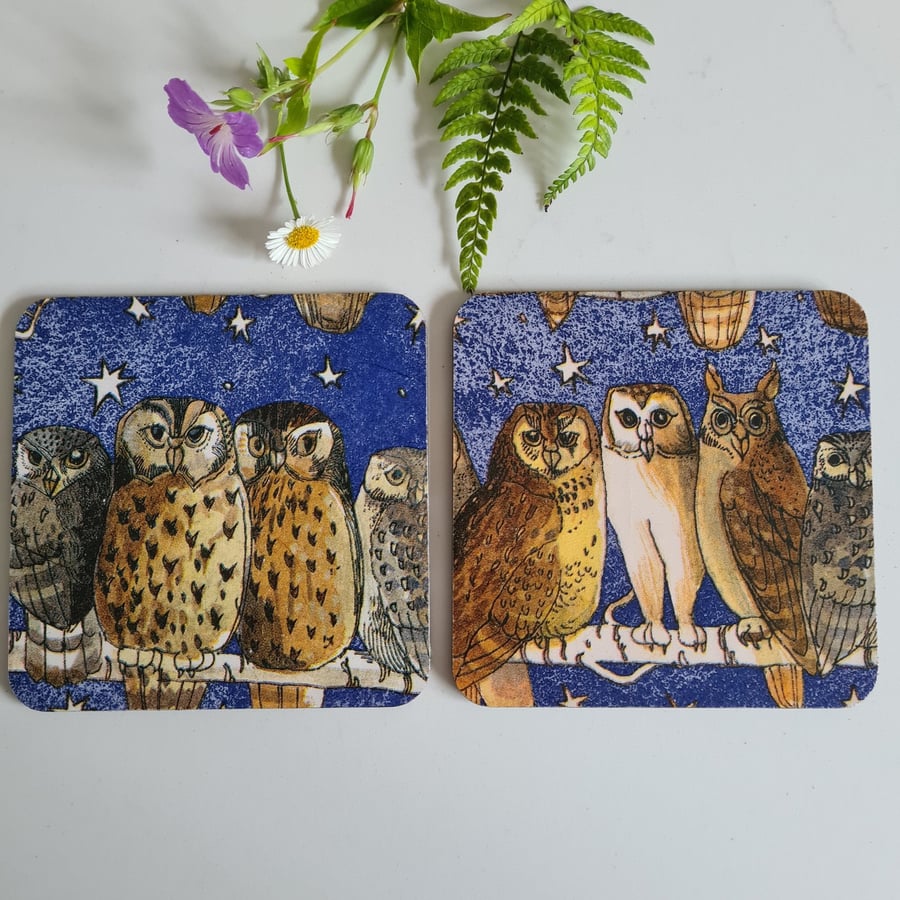 2 wooden coasters Emma Bridgewater owl design housewarming home decor