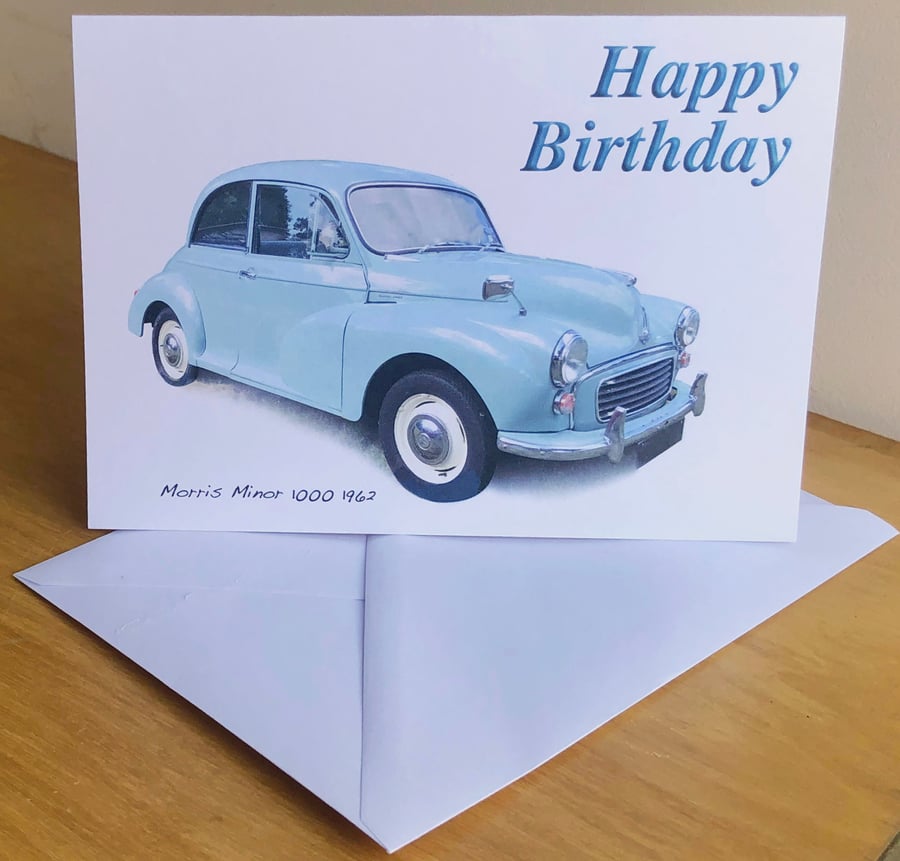 Morris Minor 1962 (Pale Blue) - Birthday, Anniversary, Retirement or Plain Card