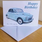 Morris Minor 1962 (Pale Blue) - Birthday, Anniversary, Retirement or Plain Card