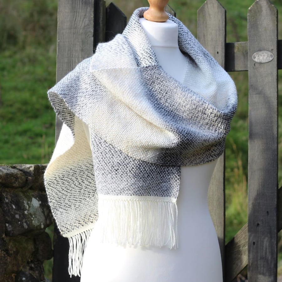 Grey and cream handwoven scarf