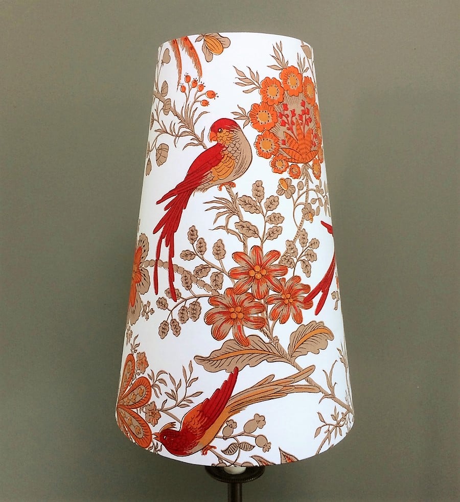 Orange Red Oriental Jonelle Spice Island BIRD VIntage fabric Lampshade