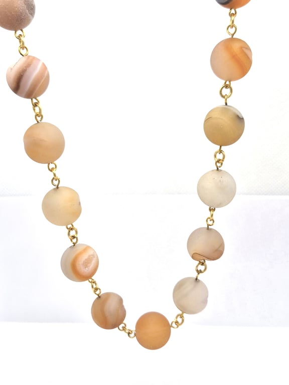 Druzy gemstone rosary link necklace with crystal inclusions