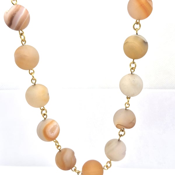 Druzy gemstone rosary link necklace with crystal inclusions