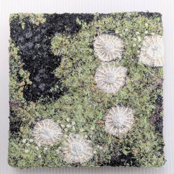 Coastal Dreams Textile Art: lichen green - UNFRAMED