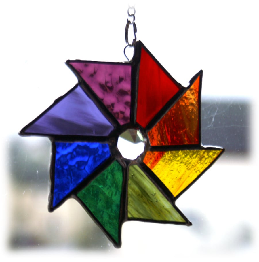 SOLD Rainbow Wheel Suncatcher Stained Glass Spectrum