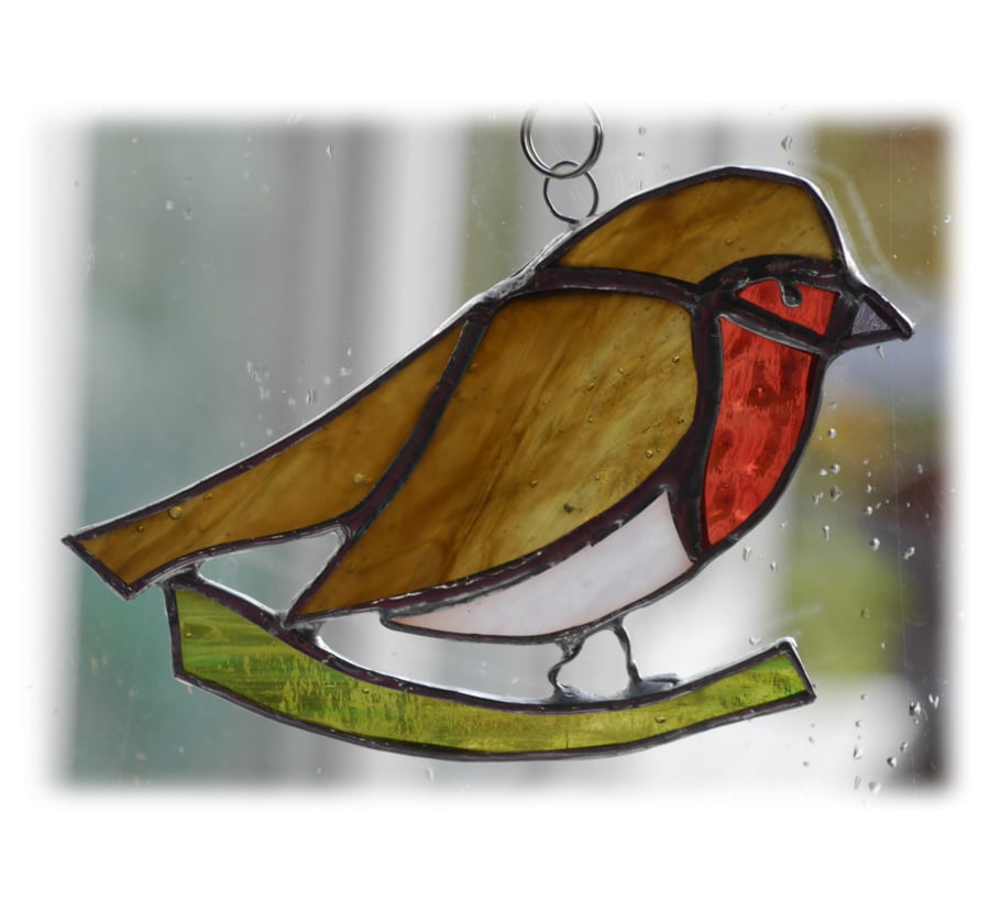 Robin Suncatcher Stained Glass British Bird Handmade  006 Right