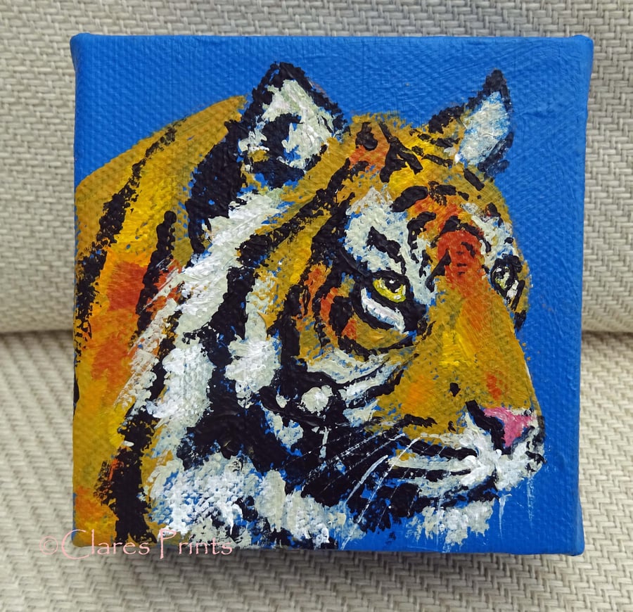 Tiger 1 Original Acrylic Painting on Box Canvas OOAK Cat Art