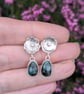 Emerald and silver flower earrings, Gemstone dangle earrings - Image 2