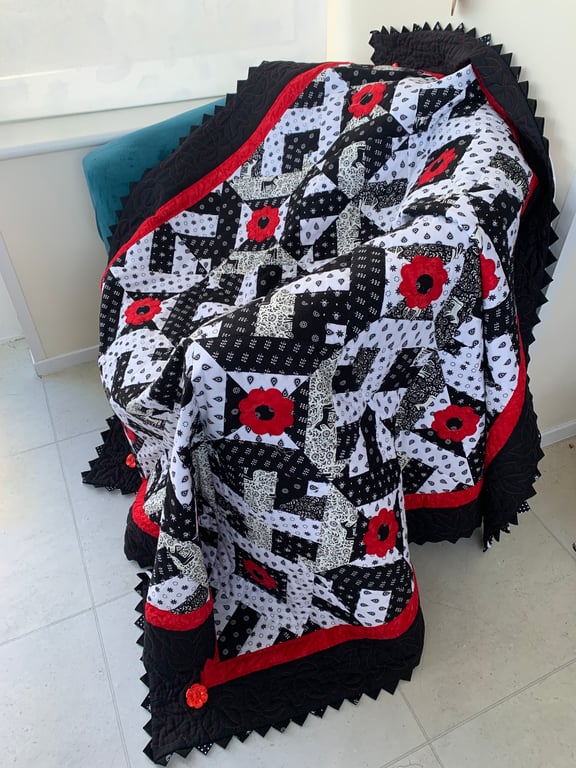 patchwork Poppies On Monochrome