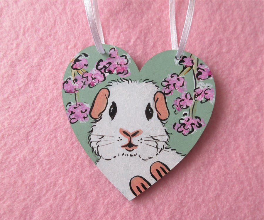 Cherry Blossom and Guinea Pig Hanging Heart Home Decoration