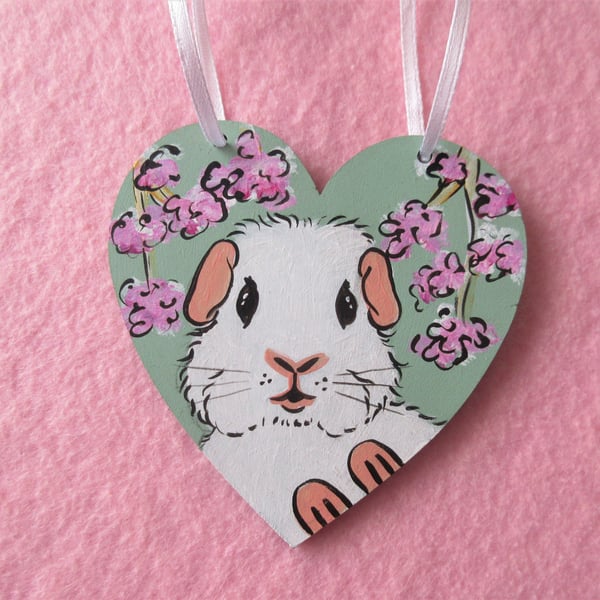 Cherry Blossom and Guinea Pig Hanging Heart Home Decoration