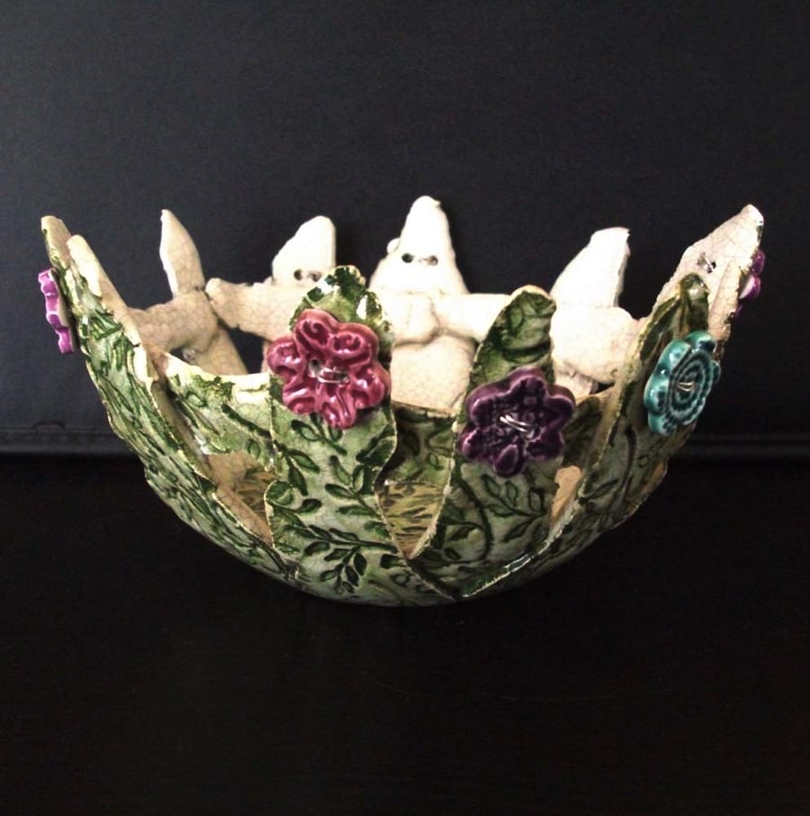 Ceramic flower garden button bowl folksygardening