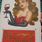 Retro Vintage sassy broad Merry Christmas handmade Card
