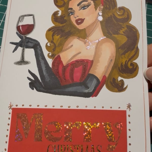 Retro Vintage sassy broad Merry Christmas handmade Card