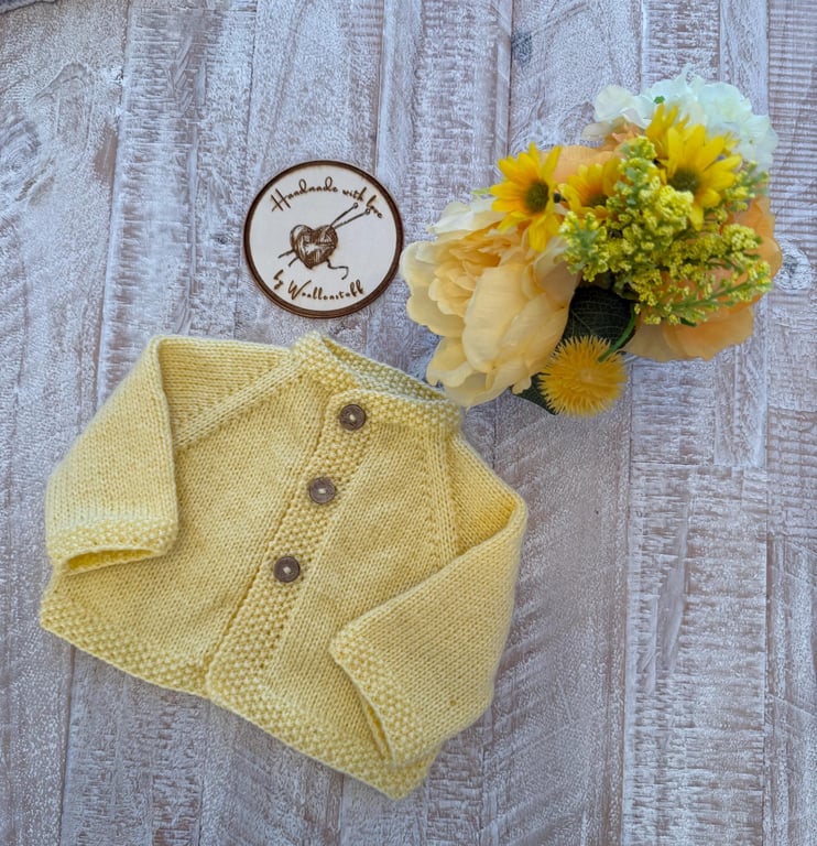 IN STOCK Handknitted Spring Duo Cardigan - Newborn. Pale Yellow.