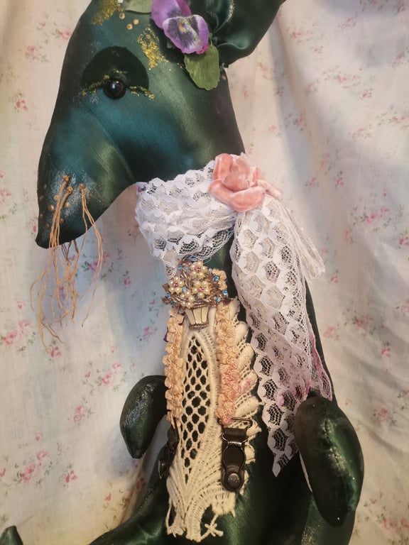 Hare, bunny textile art sculpture anthropomorphic, vintage textiles