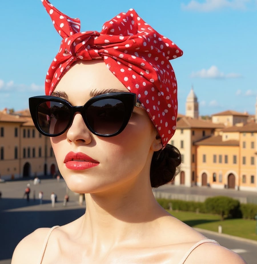 1950s Retro Rockabilly Headscarf Handmade red & white Polka dot Print