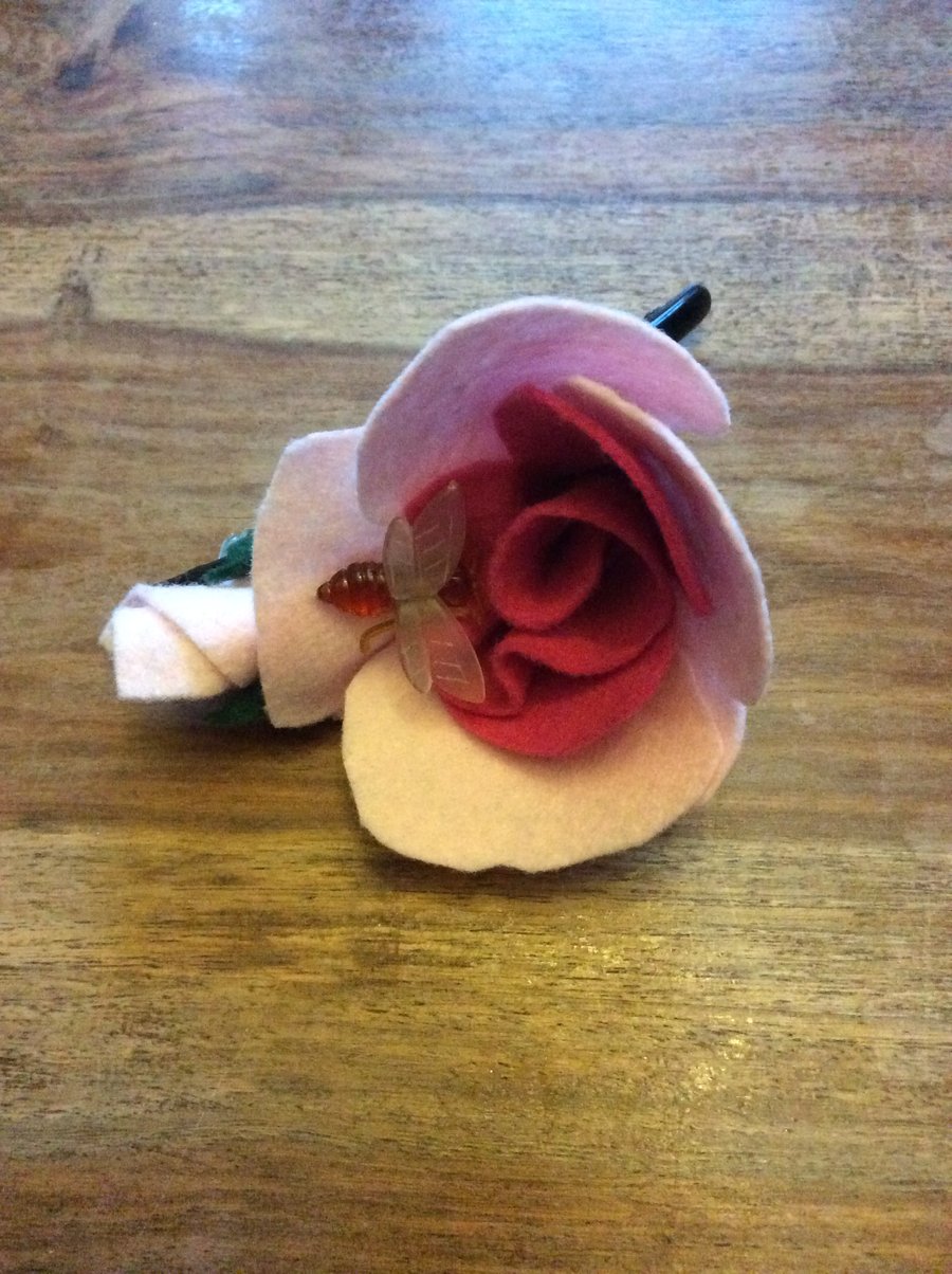 Rose and bee hair clip