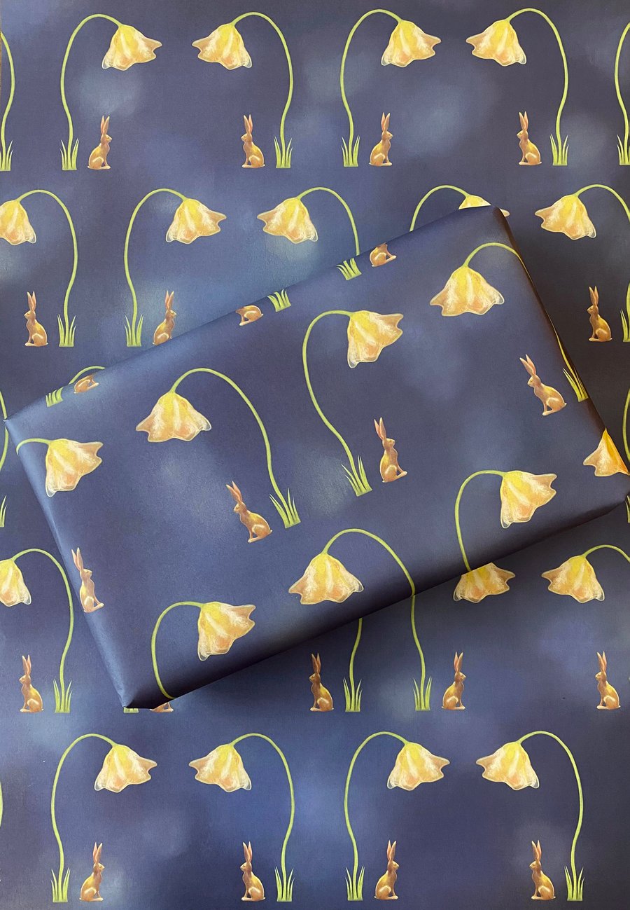 Hare wrapping paper: 2 X SHEETS - flower wrapping paper, Art Nouveau, floral 