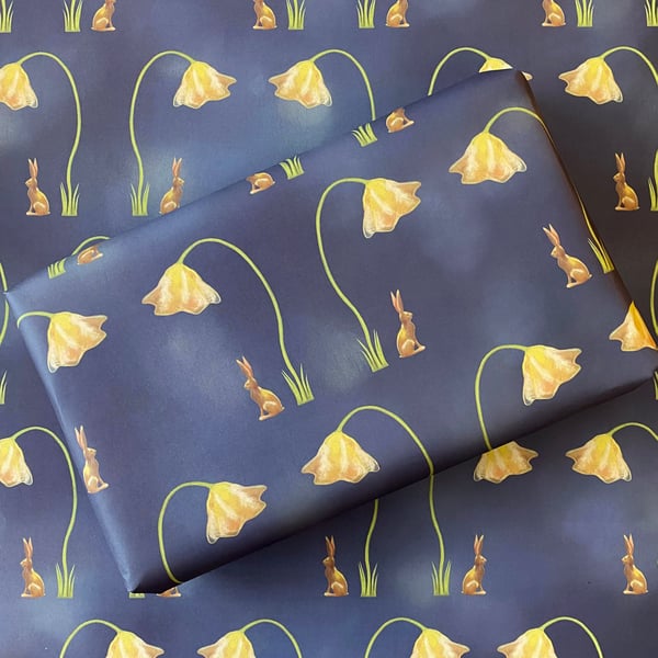 Hare wrapping paper: 2 X SHEETS - flower wrapping paper, Art Nouveau, floral 