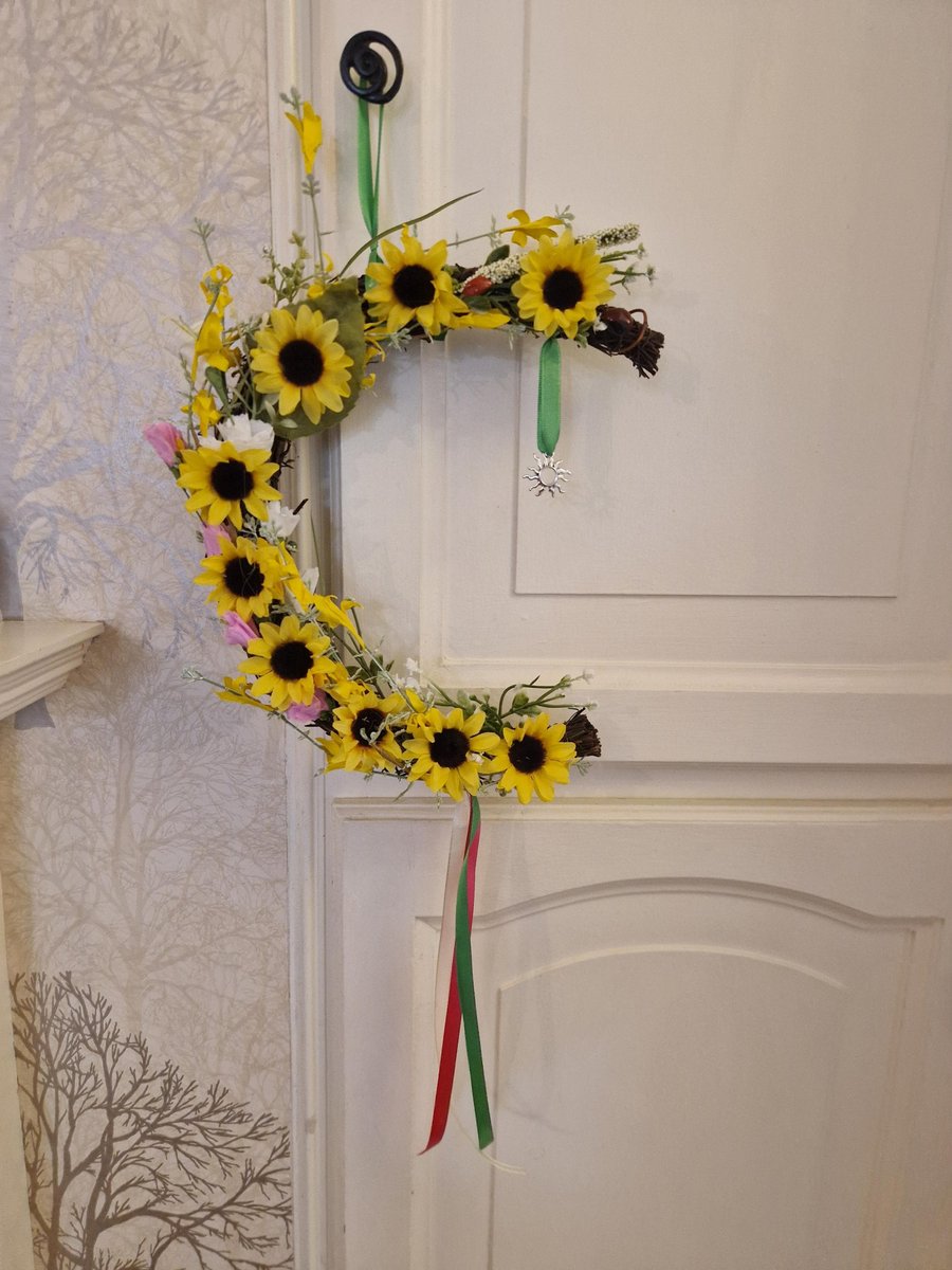 Litha Summer Solstice Wreath: Sunflower, Carnelian & Tiger's Eye Crystals