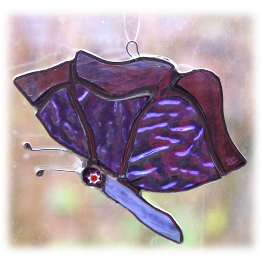 Butterfly Suncatcher  Stained Glass Purple Closed Wing