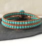 Turquoise semi precious double wrap leather bracelet with ceramic heart button  - Image 3