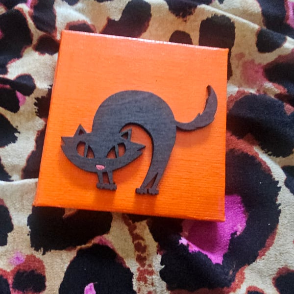 Mini Spooky Cat Wood & Canvas