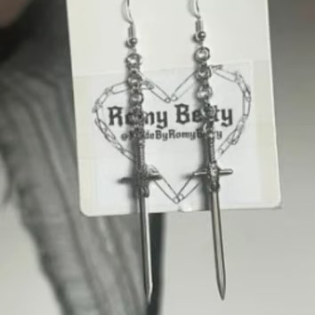 Handmade SIlver Sword Chain long Earrings 