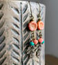 Coral Pink Czech Glass Flower Earrings - Spring Blossom Brass Jewellery - Image 2