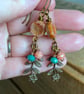 Coral Pink Czech Glass Flower Earrings - Spring Blossom Brass Jewellery - Image 6