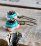 Peach & Turquoise Flower Earrings. Czech Glass Spring Jewellery. Floral Earrings - Image 1